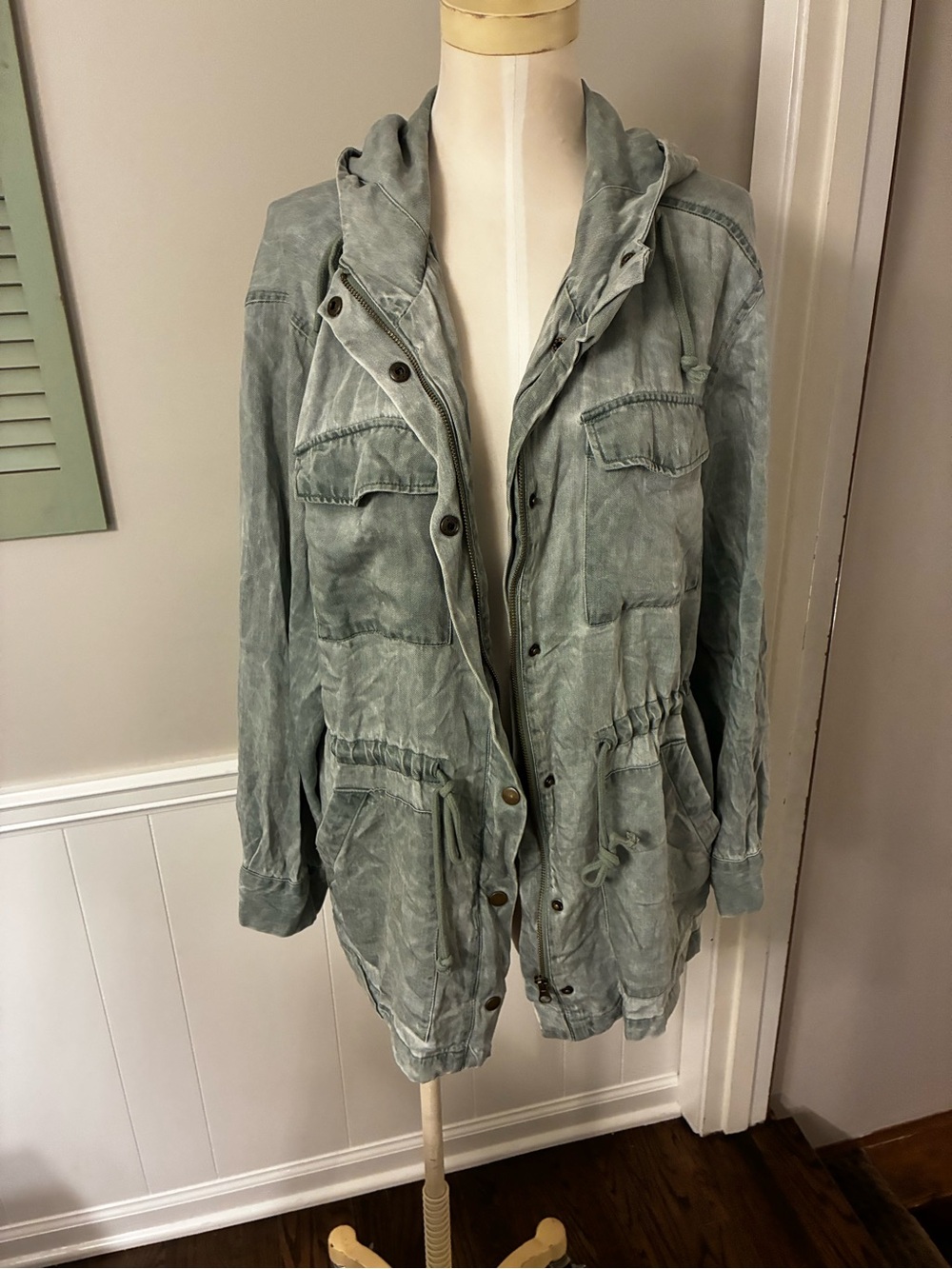 Jane and Delancey Washed Sage Green Hooded Utility Jacket